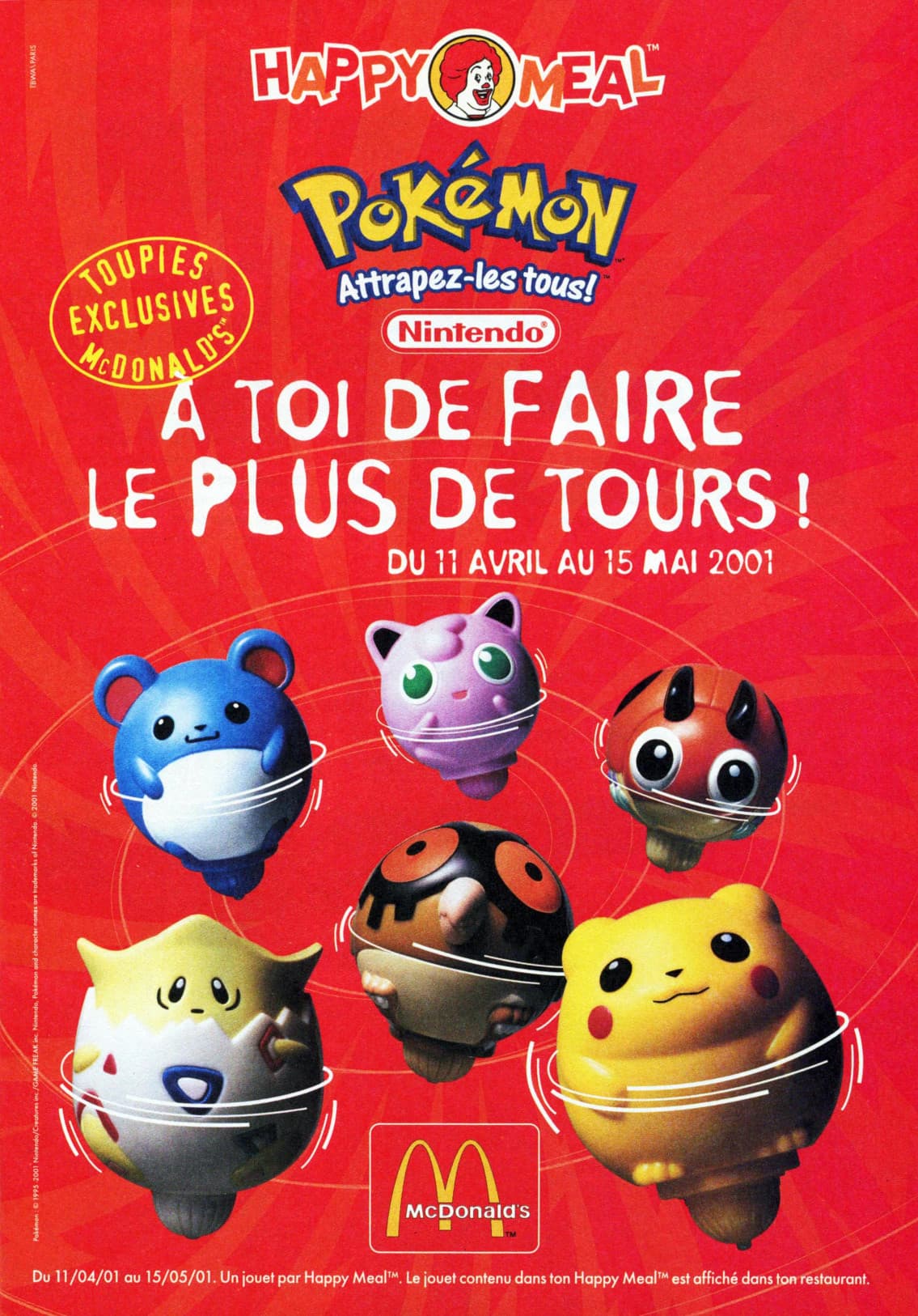 Pikachu Pikachu — peonza / spinning top (Francia 2001; imagen = ad de la campaña, no hay foto individual en Bulbapedia)