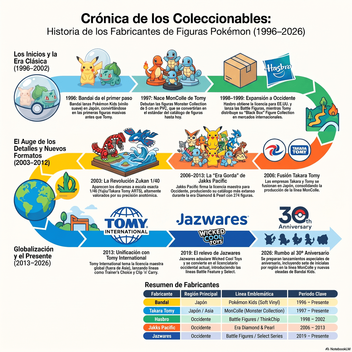 Historia y línea del tiempo de los fabricantes de figuras Pokémon